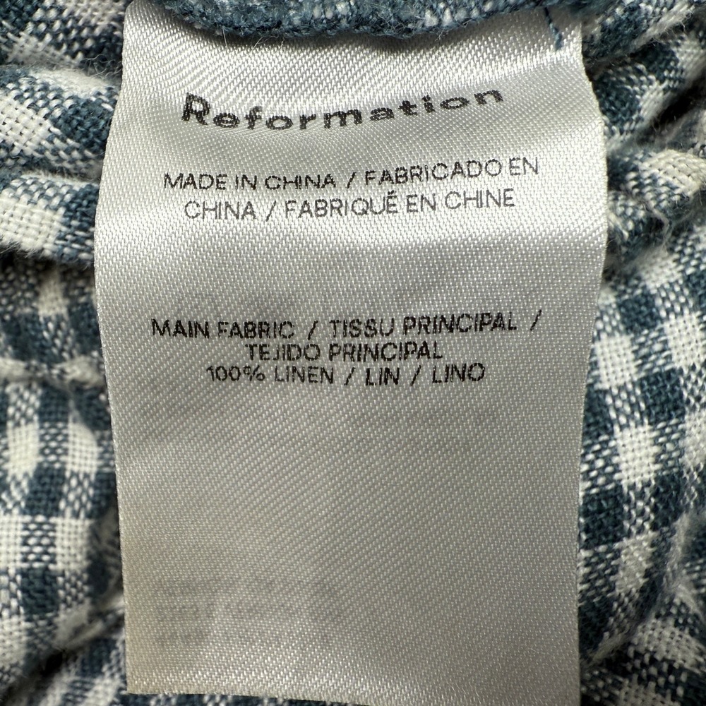 Reformation Blue White Gingham 100% Linen Wide Leg Drawstring Pants Womens Large - Picture 7 of 8